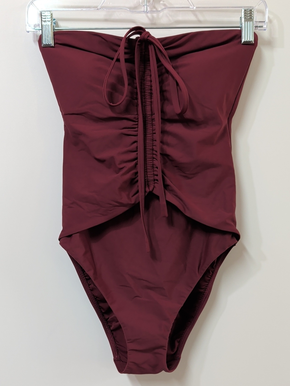 Mimi Flamingo Burgundy Strapless Ruched One Piece Swimsuit Size 4